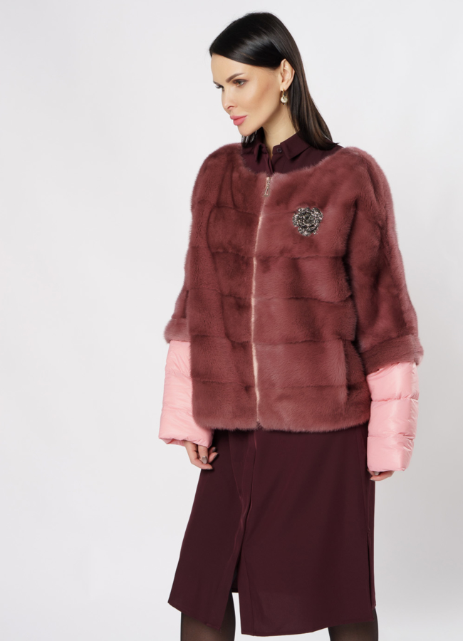 Куртка из норки розового цвета на молнии модель № S-865 универмаг малина