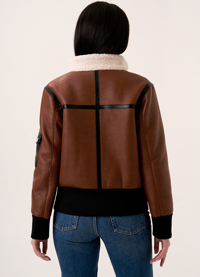 Укороченная искусственная дубленка на молнии со стойкой модель № 2051 в рассрочку