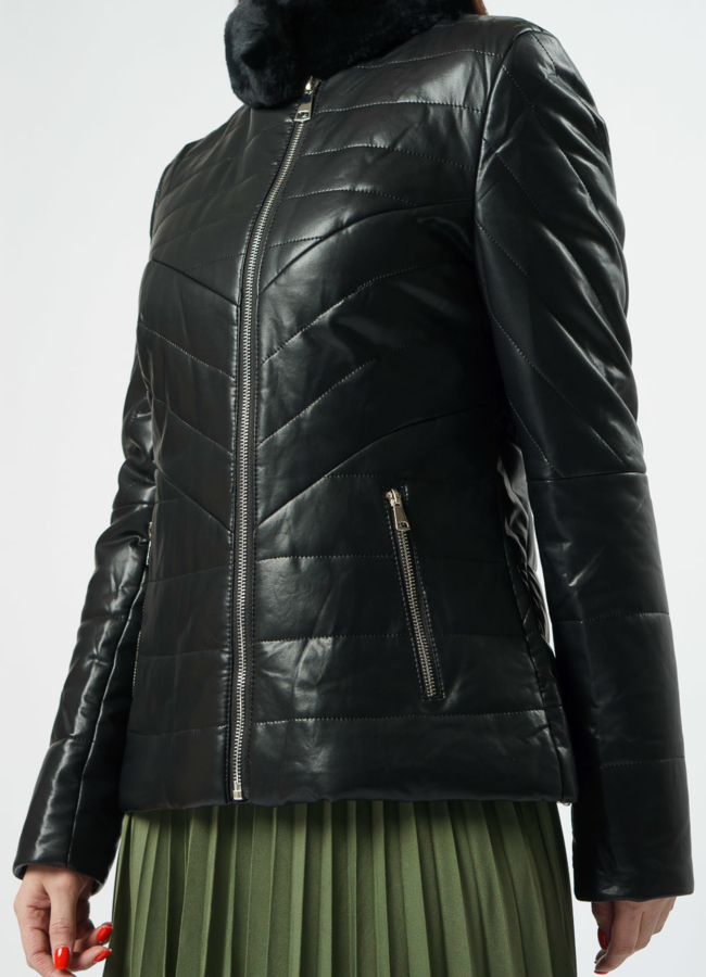 Куртка из эко кожи с отделкой из кролика модель № 11116 универмаг малина