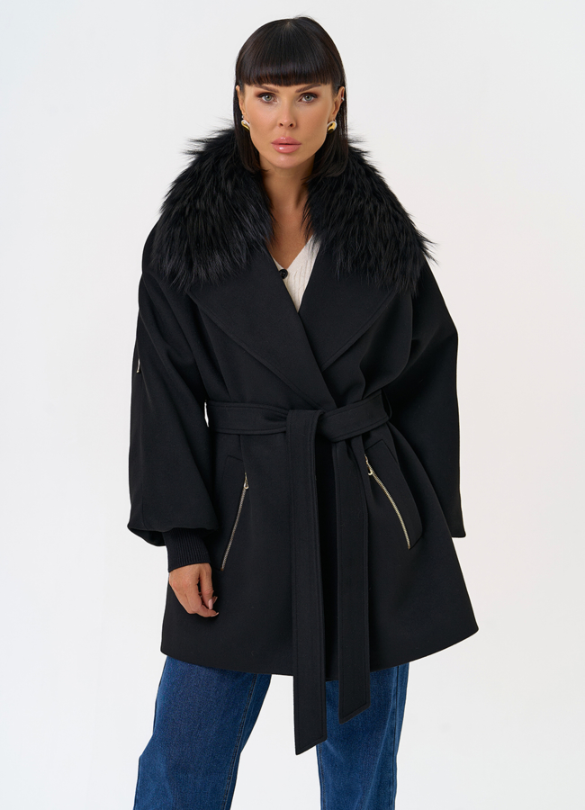 Утепленное женское пальто с английским воротником из меха лисы модель № 31551 меха малина Утепленное женское пальто с английским воротником из меха лисы модель № 31551 меха малина