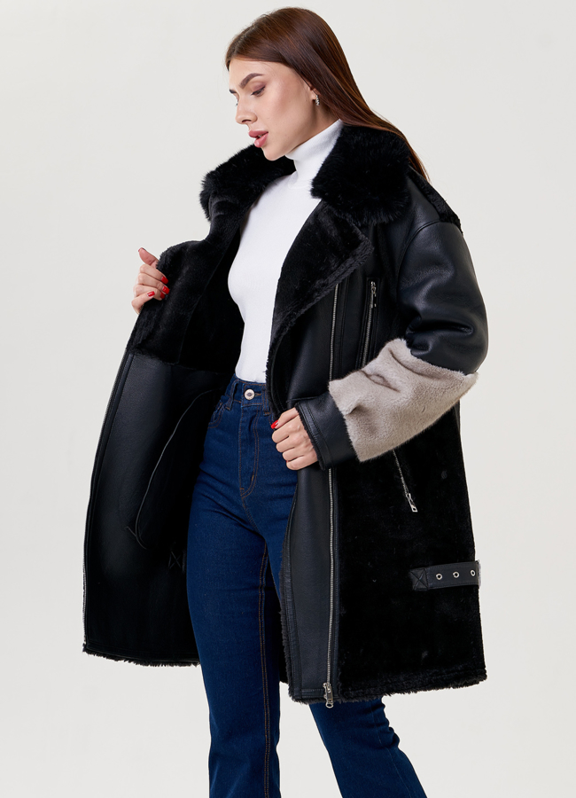 Комбинированная дубленка из искусственной кожи модель № 79313 универмаг малина