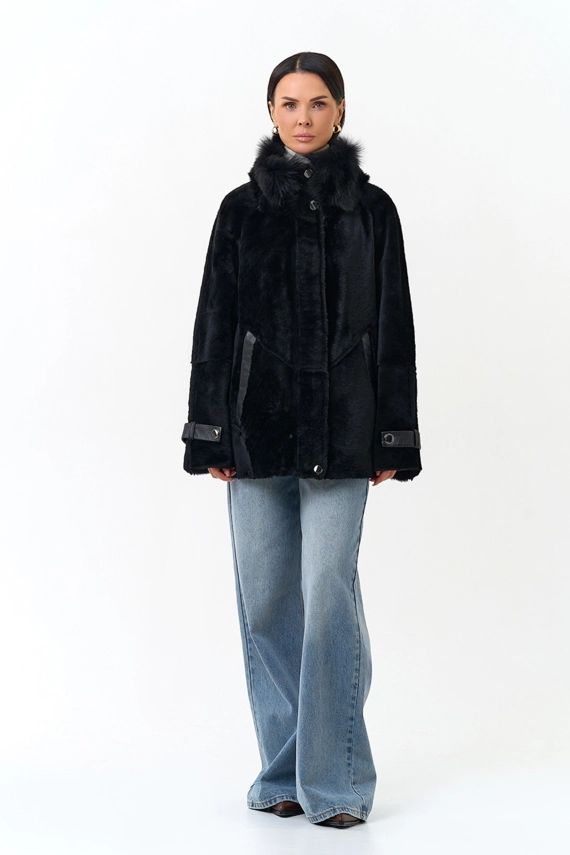 Женская дубленка с воротником стойкой фото