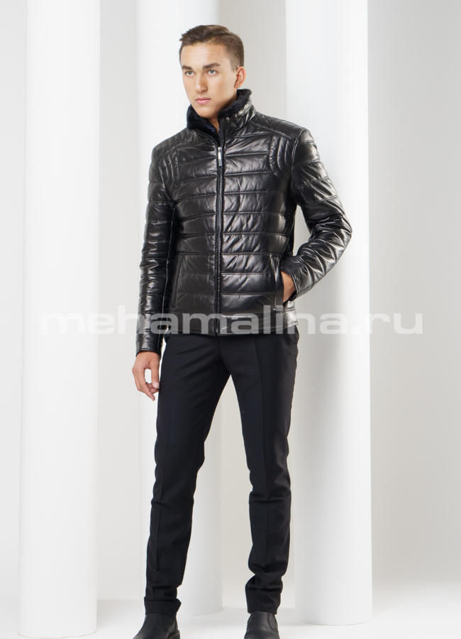 Кожаный пуховик модель № ПМ-62 в рассрочку