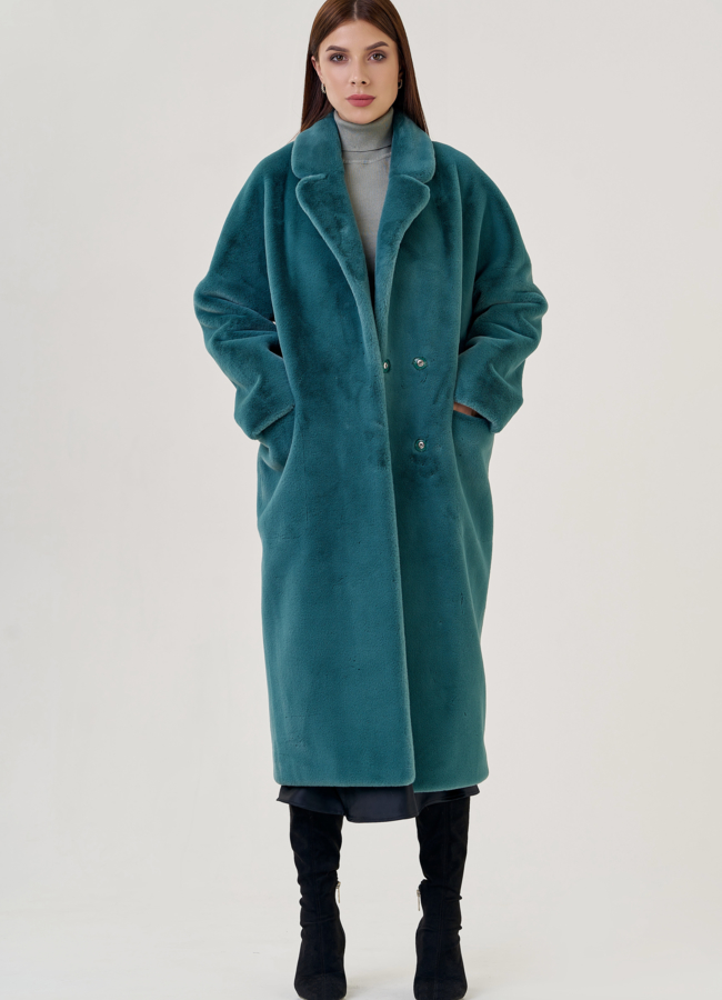 Женское пальто из искуссвенного меха с английским воротником модель № 23187 меха малина