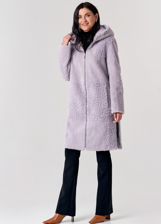 Прямое пальто из шерсти с капюшоном модель № 21560 универмаг малина