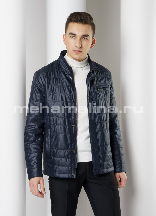 фото Куртка прямого силуэта темно-синего цвета модель № 319