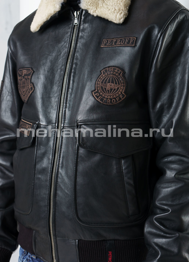 Кожаная утепленная куртка модель № KP-220 универмаг малина