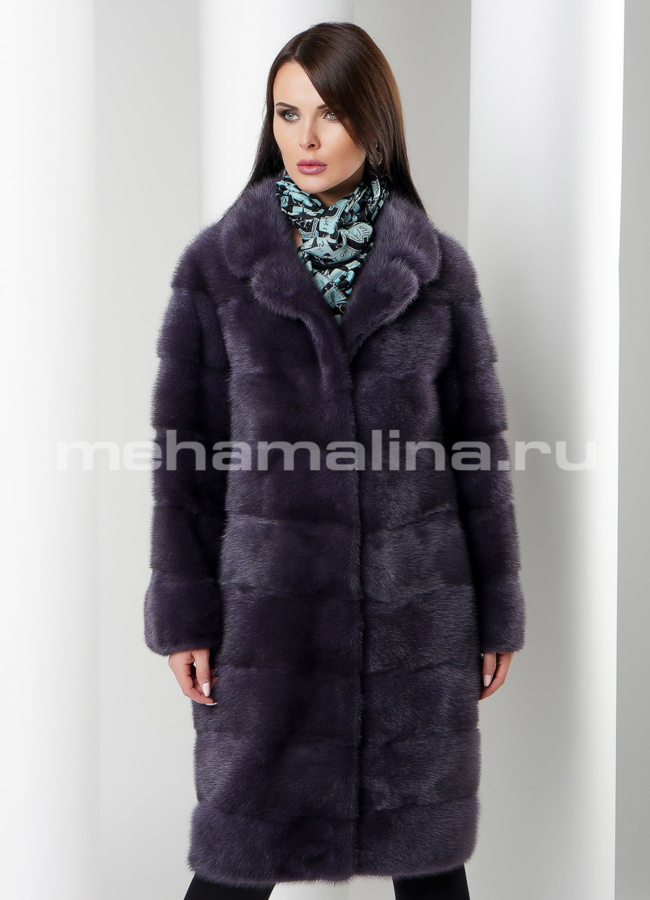 Шуба из норки с английским воротником модель № S-533 меха малина