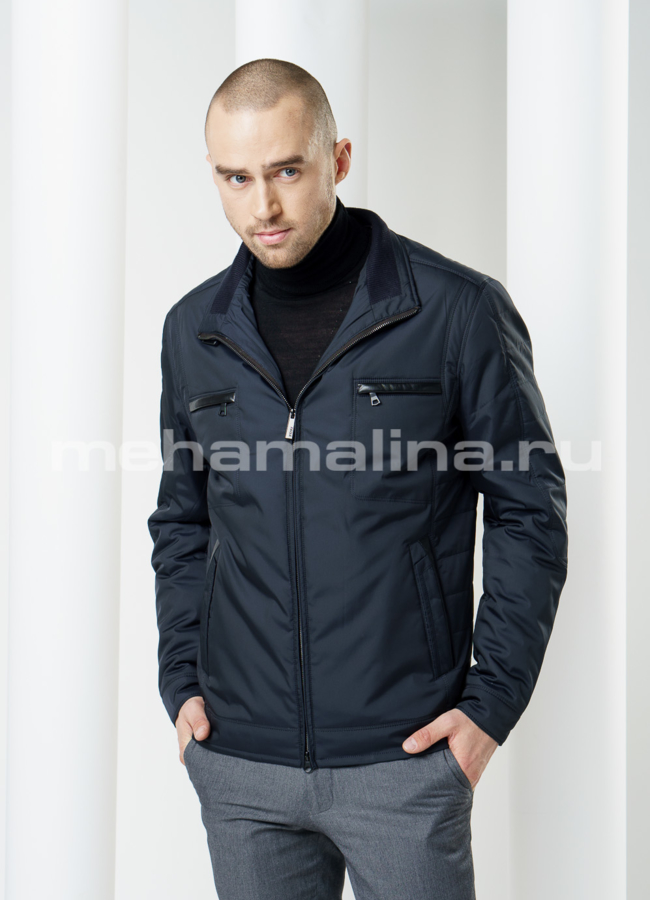 Синяя куртка на молнии, воротник стойка модель № KP-105 в кредит