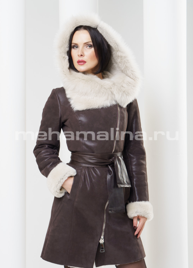 Дубленка на молнии с оформлением из тасканы модель № D-139 в кредит