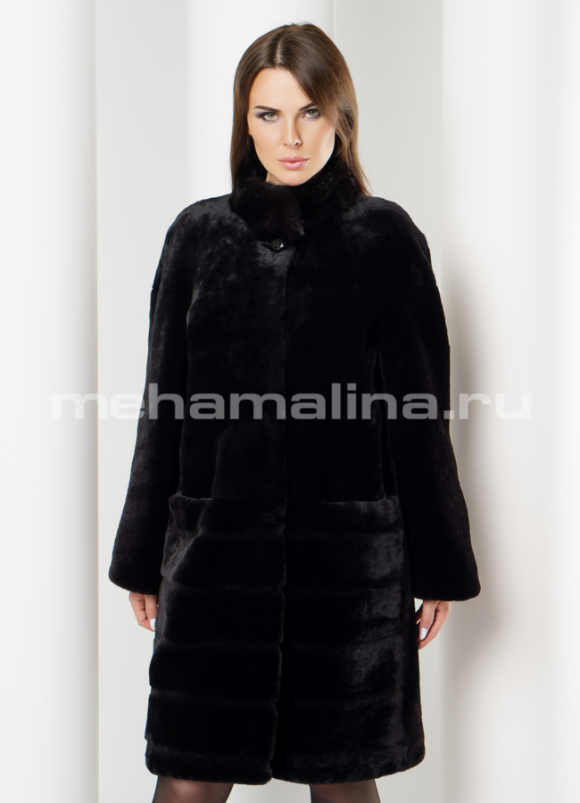 Шуба со стойкой модель № S-611 меха малина