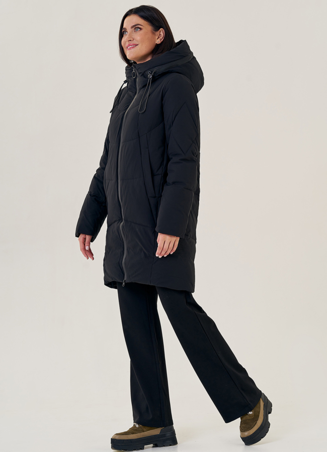 Пуховик женский черного цвета с капюшоном модель № 79145 в кредит