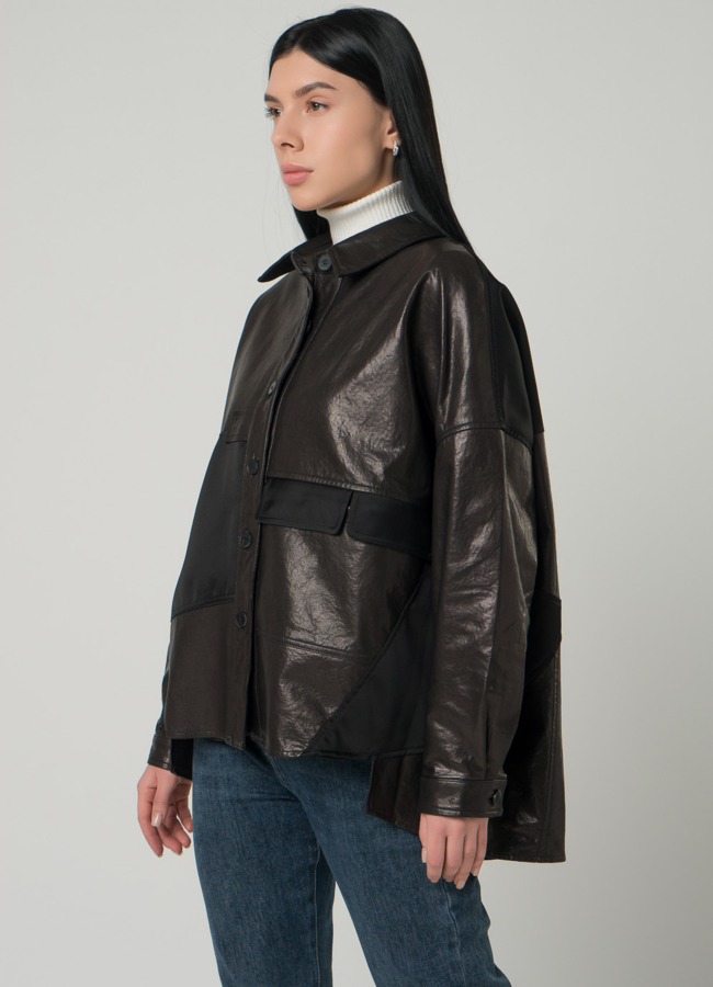 Женская куртка-рубашка из натуральной кожи  модель № 22337 в рассрочку