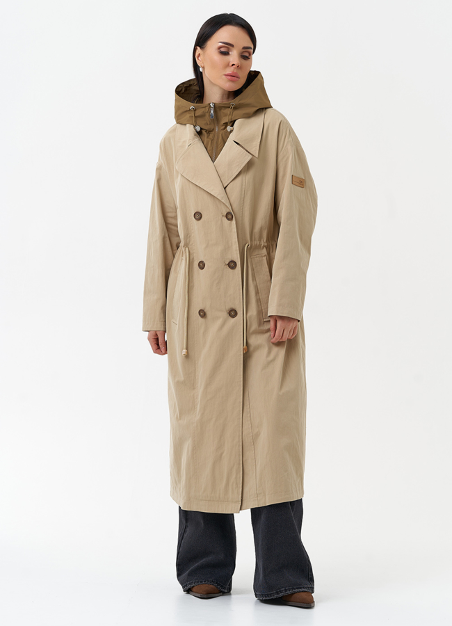 фото Длинный плащ парка с капюшоном модель № 30037