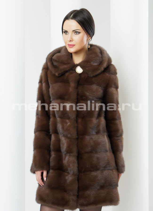 Шуба из норки поперечка модель № S-381 меха малина