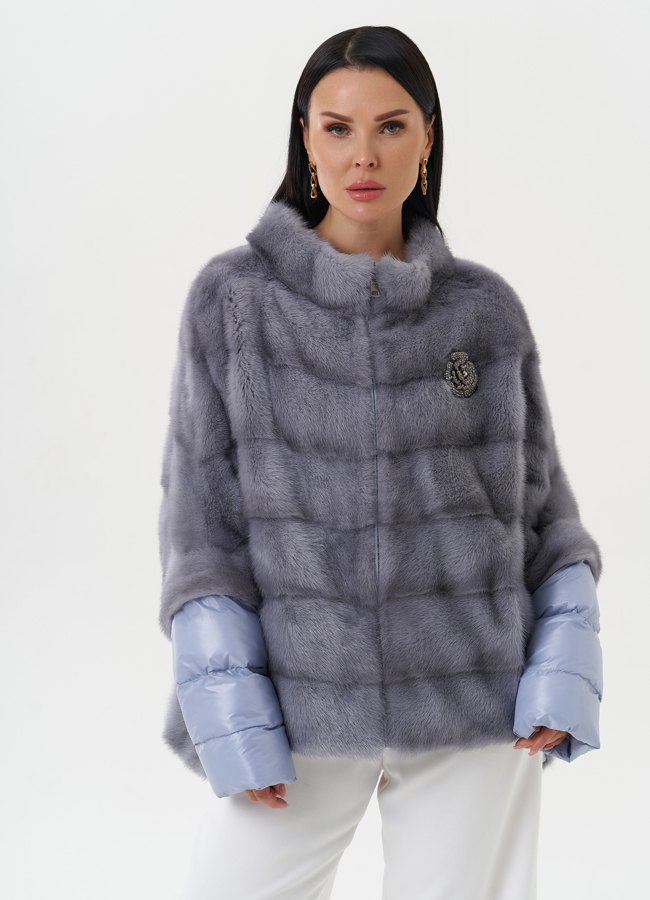 Норковая шуба-трансформер голубого цвета модель № 28077 универмаг малина