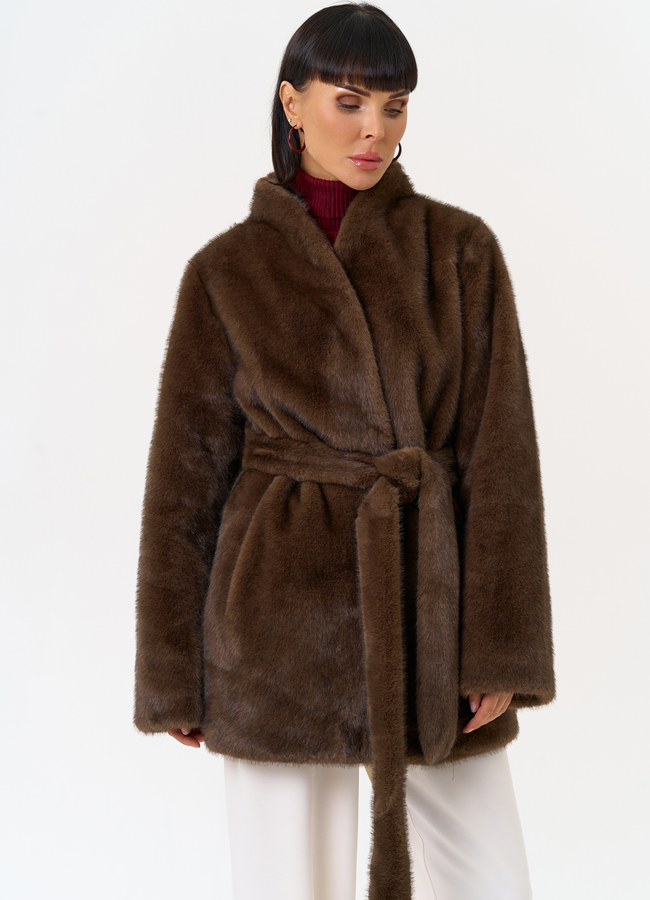 Женская шуба из эко меха с поясом модель № 31252 универмаг малина Женская шуба из эко меха с поясом модель № 31252 универмаг малина