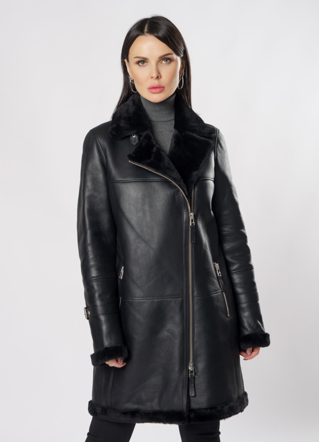 Дубленка пилот черного цвета модель № 3591 универмаг малина