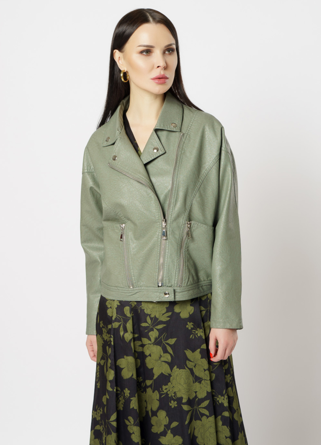 фото Куртка из эко кожи зеленого цвета модель № 830