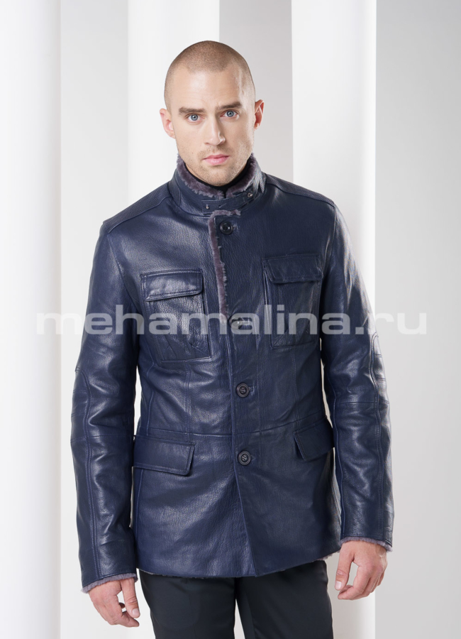 Мужская дубленка, цвет синий модель № DM-80 в кредит