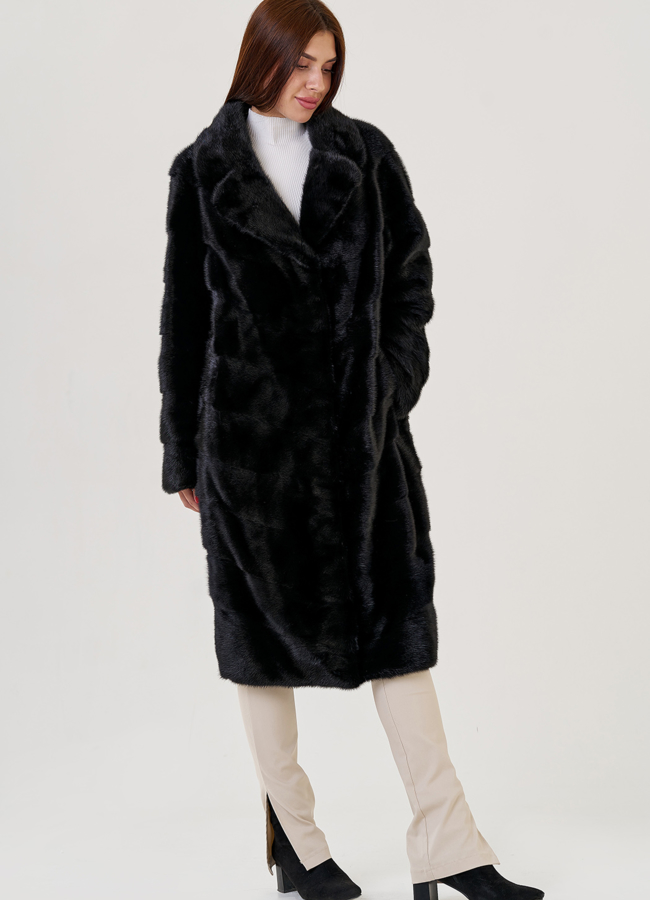 Длинная шуба из норки с английским воротником модель № 80031 универмаг малина