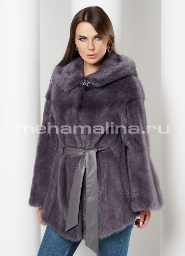 Укороченная норковая шуба модель № S-625 меха малина