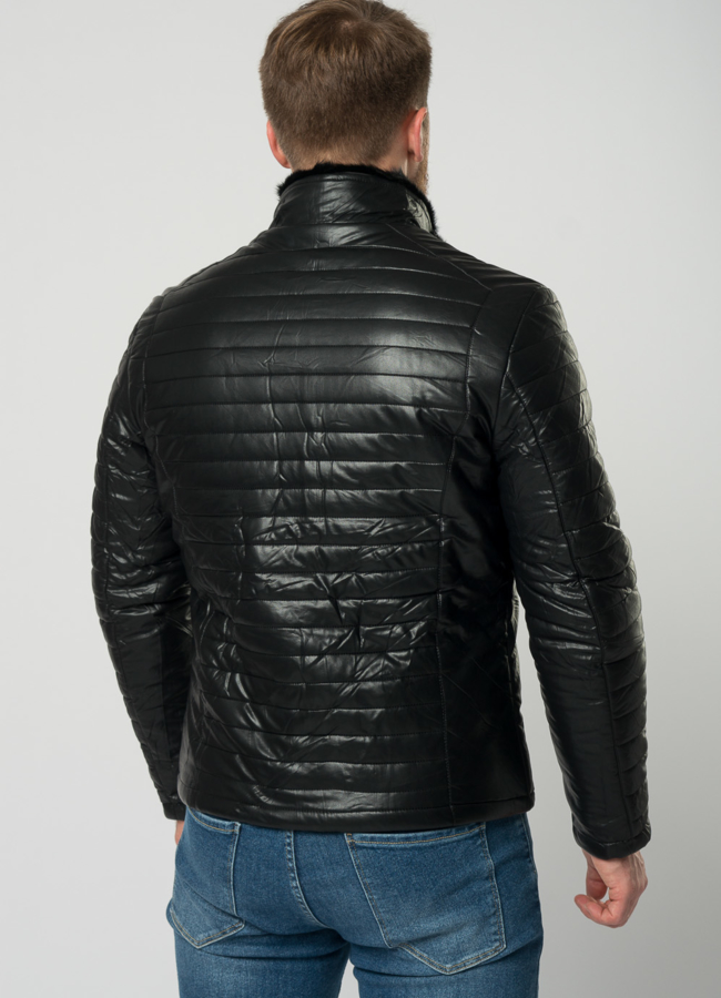 Мужской пуховик из эко кожи с отделкой из норки модель № 21944 в кредит