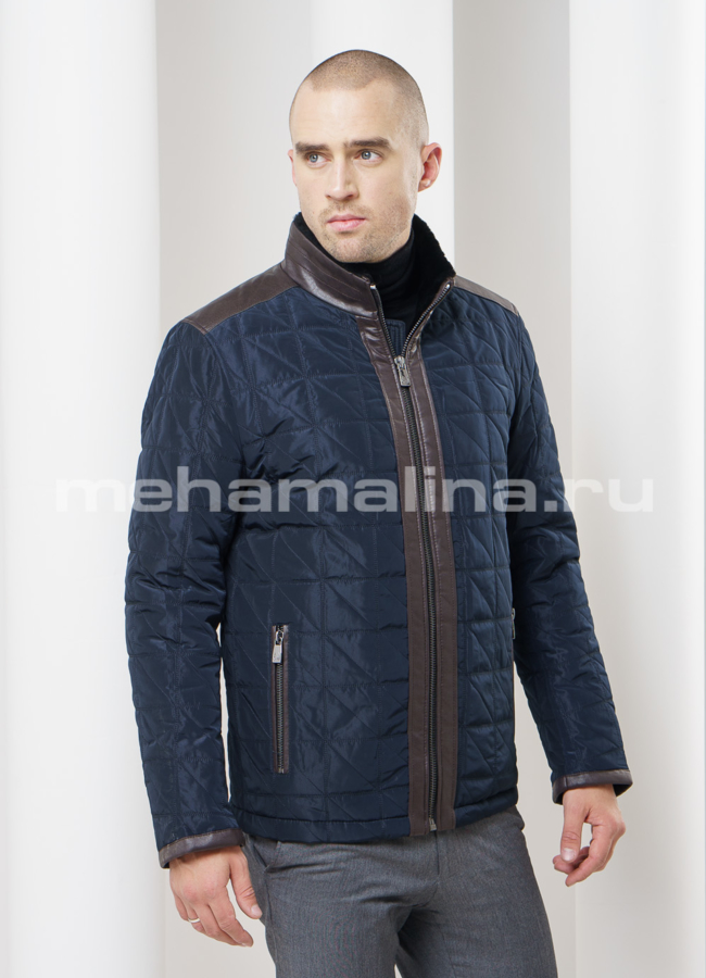 Куртка синего цвета модель № KP-112 меха малина