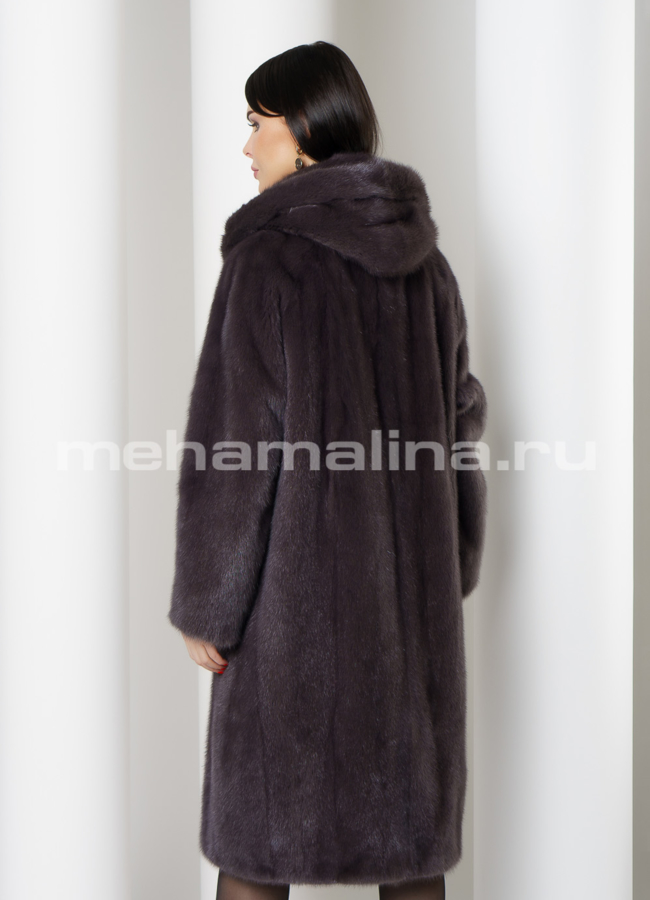 фото Норковая шуба в цвете ирис с капюшоном модель № S-1110