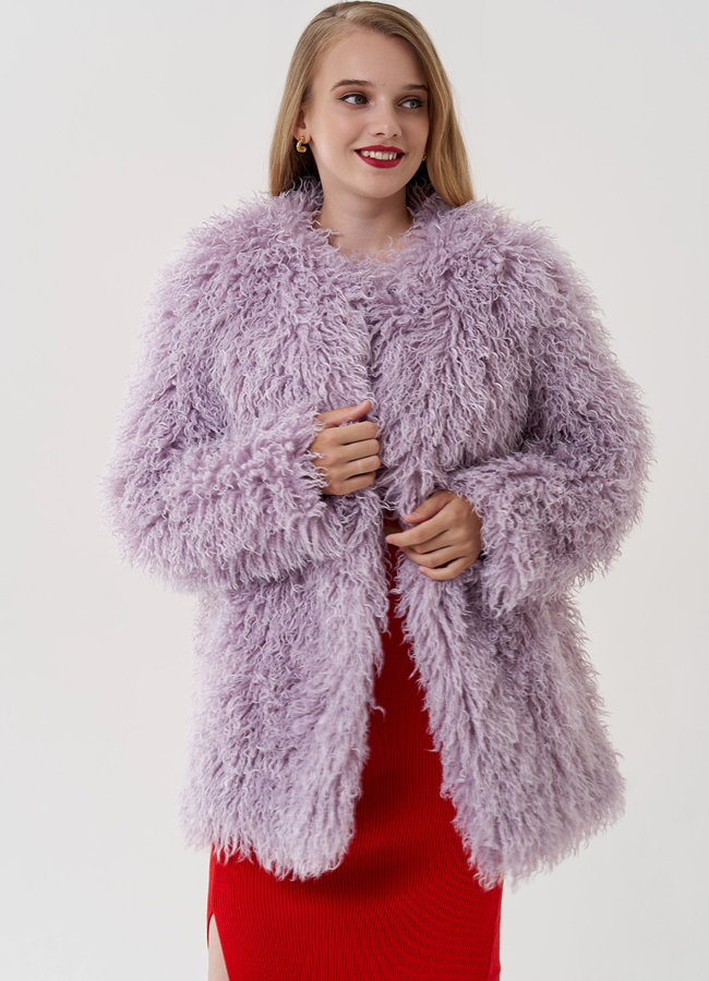 фото Полупальто из эко меха ламы модель № 81230