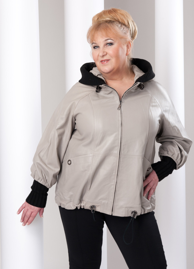 Кожаная  куртка модель № K-34 меха малина