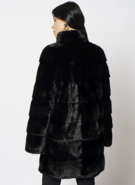 Норковая шуба с воротником стойка черного цвета 