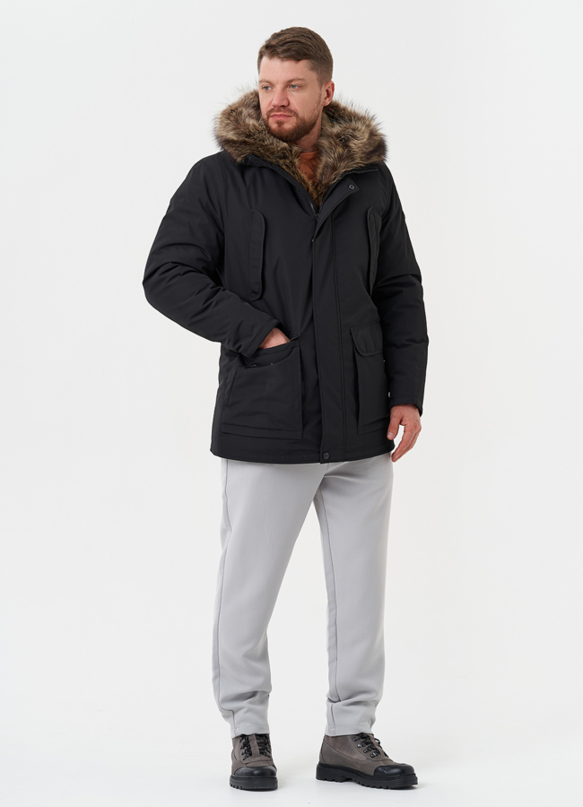 Полупальто с капюшоном из меха енота модель № 26151 в кредит