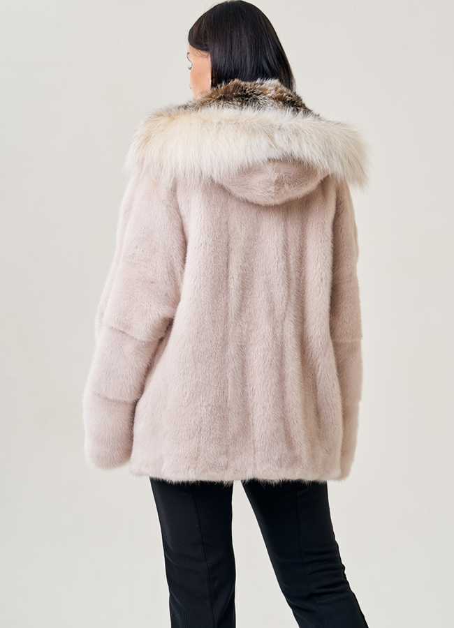 Шуба оверсайз с капюшоном из рыси модель № 78731 в кредит