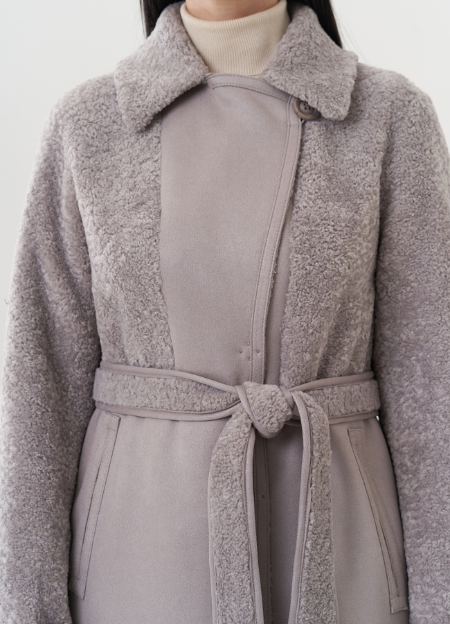 Удлиненнная эко дубленка под пояс модель № 26729 универмаг малина