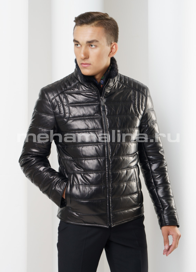 фото Кожаный пуховик модель № ПМ-62