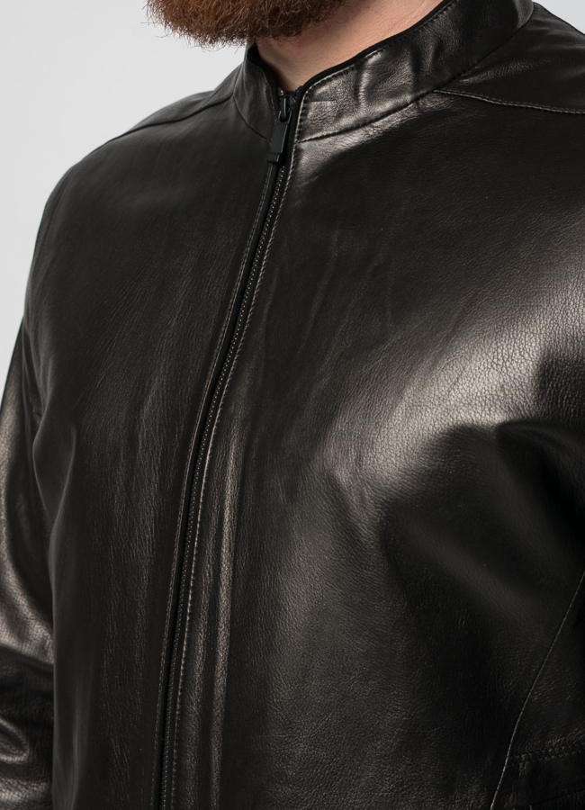 Куртка кожаная черного цвета на молнии модель № W9099 универмаг малина