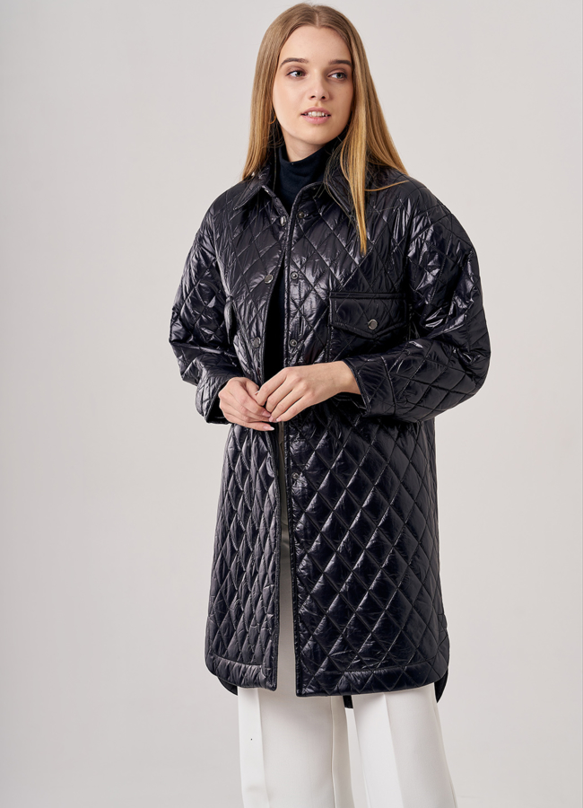 Полупальто-рубашка черного цвета модель № 38 меха малина