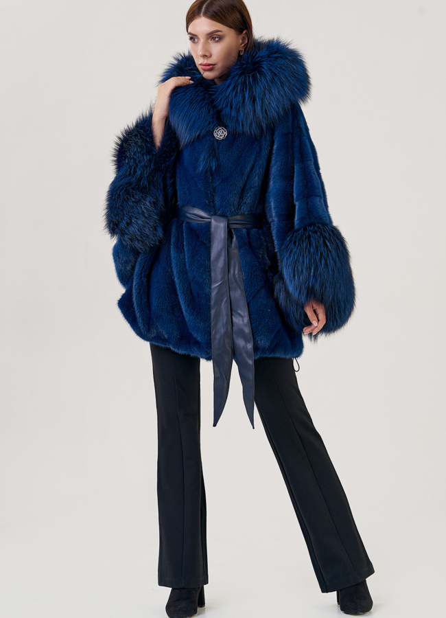 Синяя шуба оверсайз модель № 19443 универмаг малина