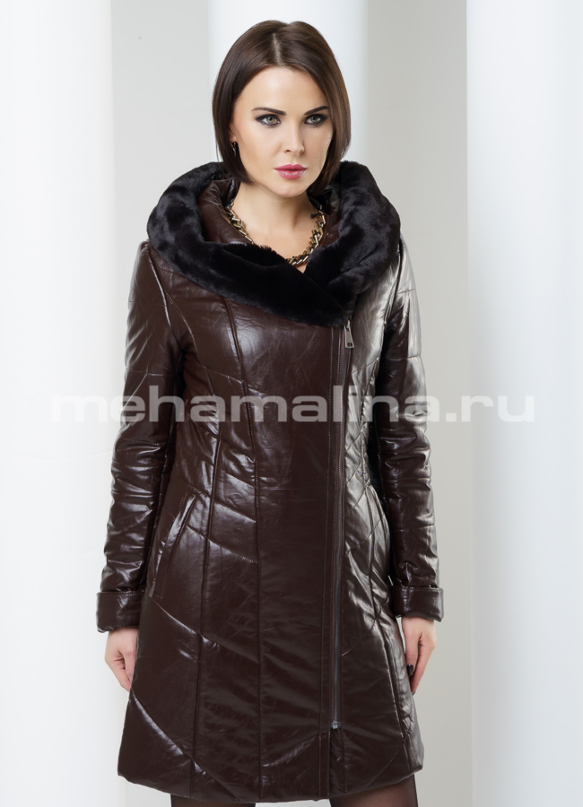 Френч из эко кожи модель № K-327 меха малина