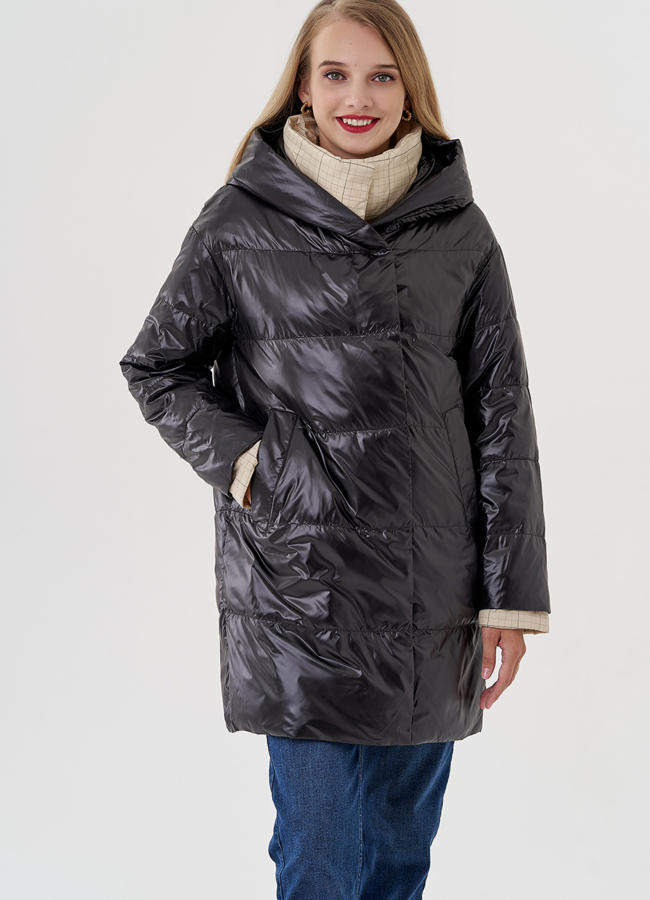 Женское полупальто с капюшоном  модель № 81214 меха малина