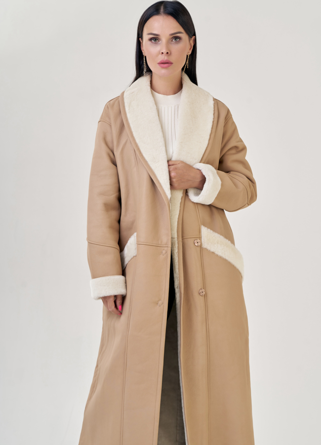 Женская дубленка в бежевом цвете  модель № 23247 универмаг малина