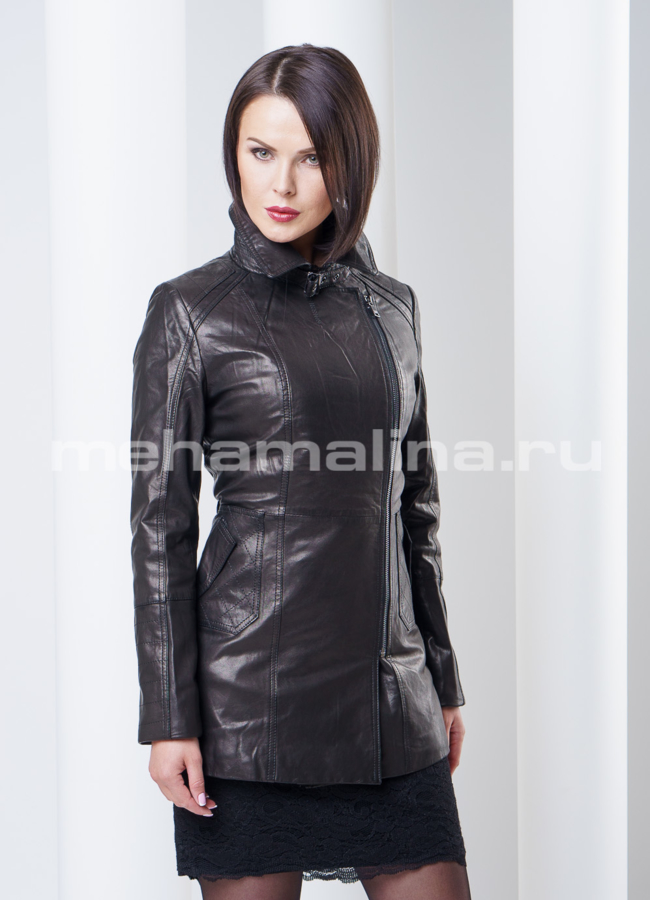 Кожаный френч приталеный, цвет черный модель № K-250 универмаг малина