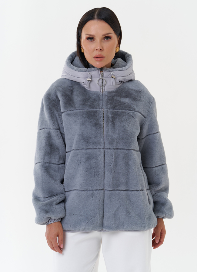 Пуховик из эко меха с капюшоном модель № 27651 в рассрочку