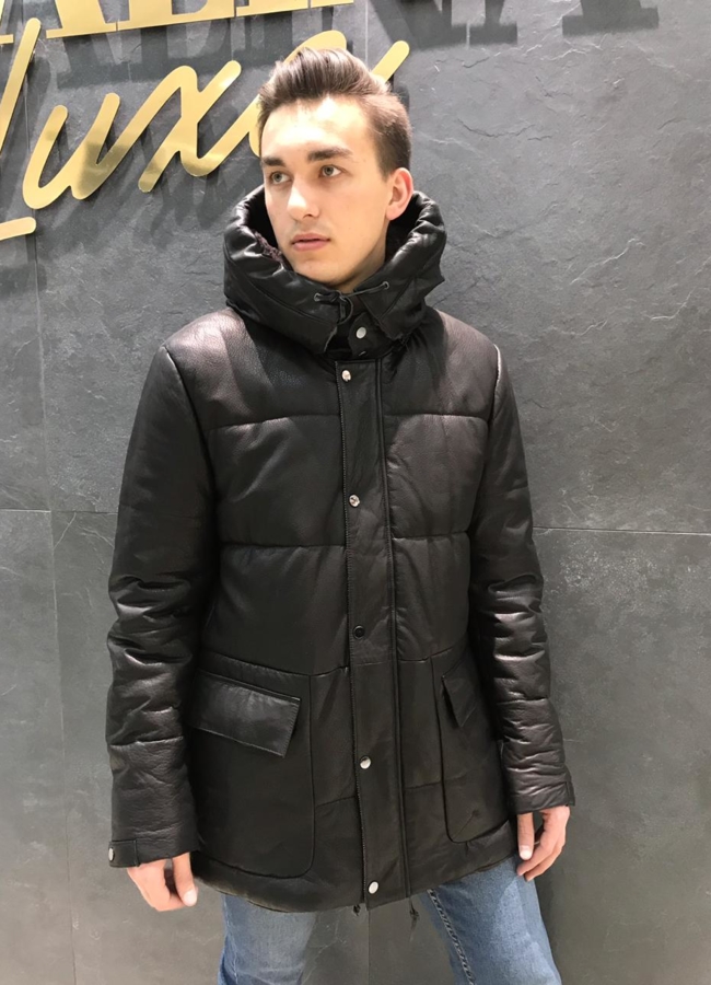 Кожаный пуховик модель № 9790 в рассрочку