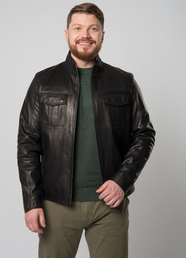 Кожаная куртка черного цвета модель № 05 универмаг малина