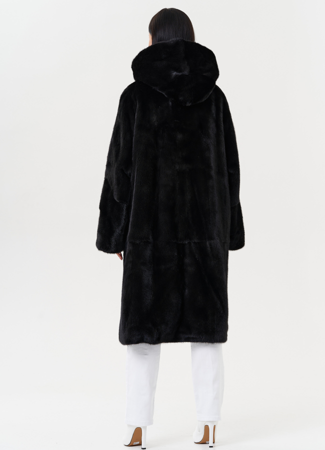 Женская шуба из меха норки с капюшоном модель № 27546 универмаг малина