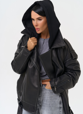 Куртка из натуральной кожи с капюшоном