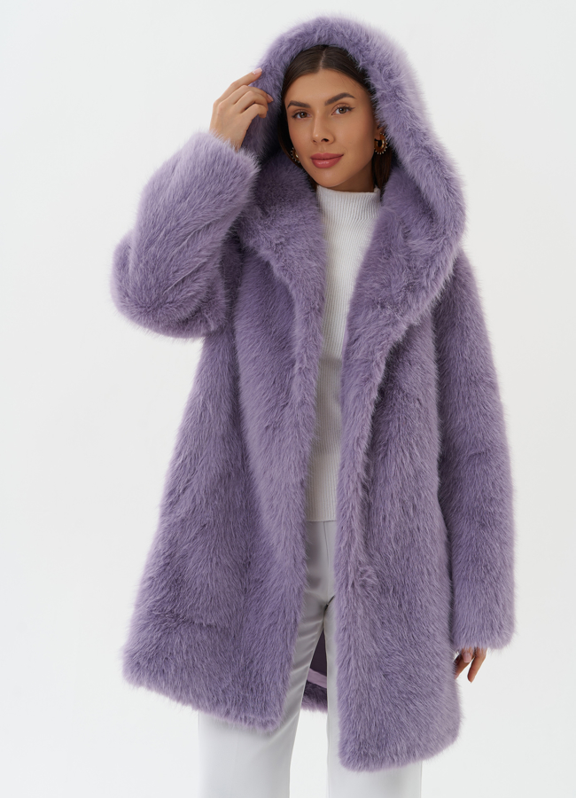 Полупальто из эко меха с капюшоном модель № 27805 универмаг малина