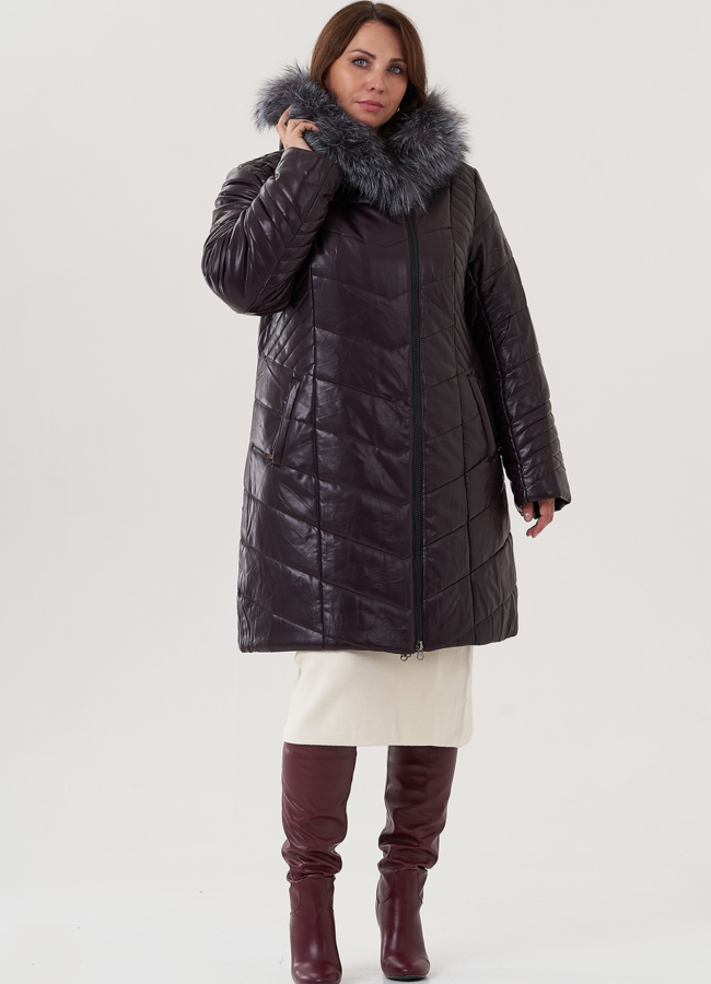 Пуховик из эко кожи с капюшоном на молнии модель № 2639 в рассрочку